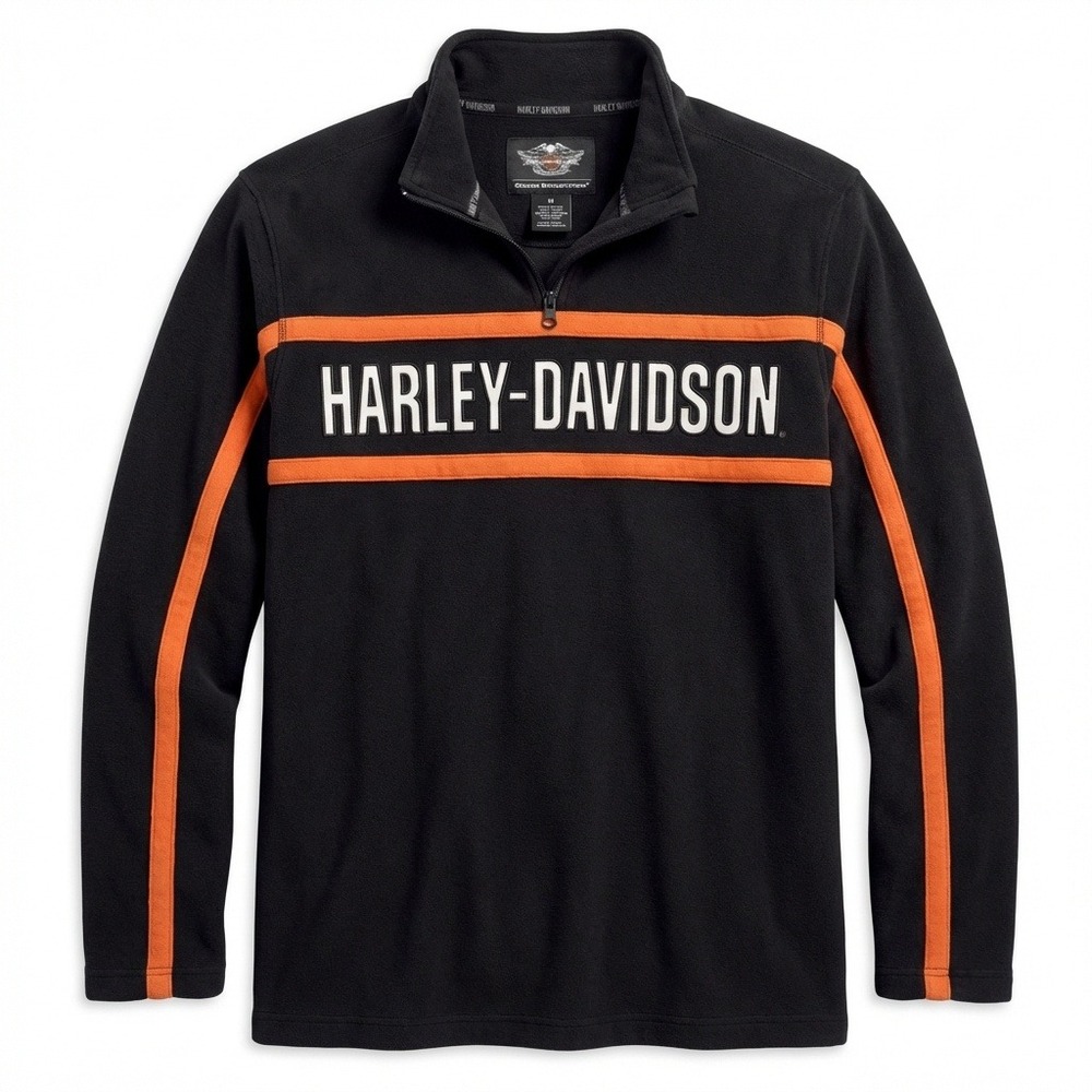 Harley-Davidson Men Black Fleece Quarter Zip Pullover Orange Stripe 99076-13VM L